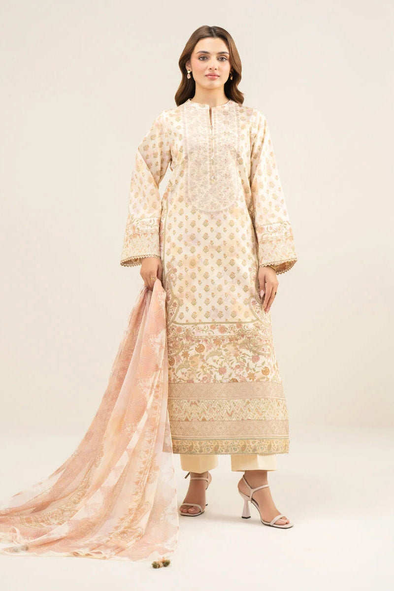 Sapphire By KBC - 3PC Unstitched Digital Printed Lawn Suit (Beige)