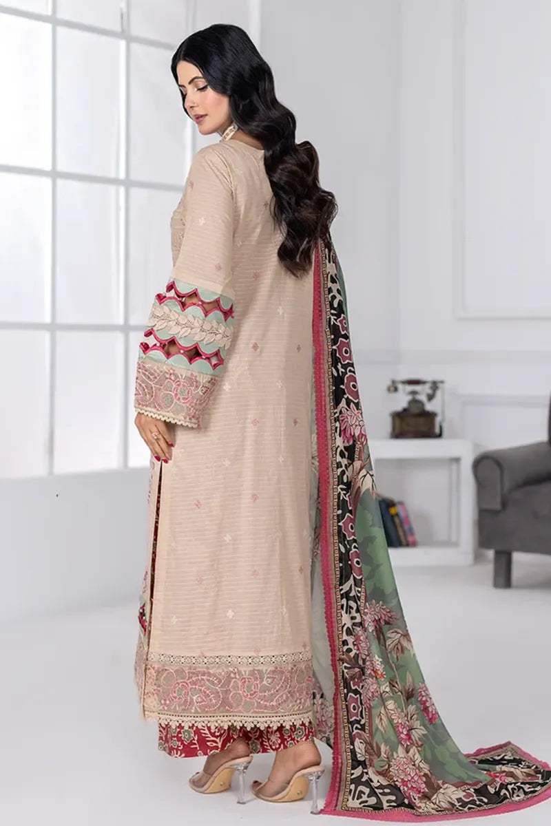 Muswa By Johra - 3PC Unstitched Embroidered Lawn Suit (Sand Beige)