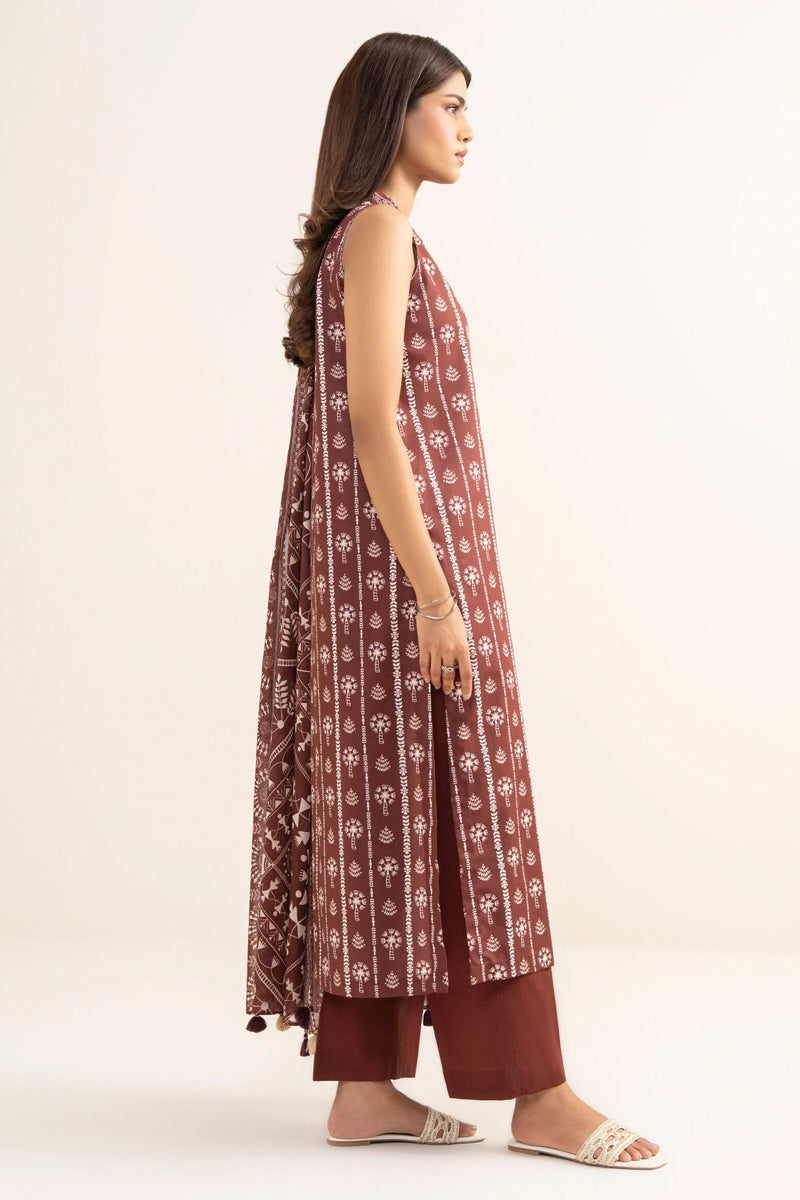 Khaadi – Summer Series 3 Piece Unstitched Printed Lawn Suit (Rust Brown)