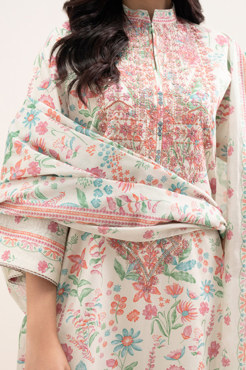 Elahéh By Maria B - 3PC Unstitched Digital Printed Lawn Suit (Ivory & Salman Pink)