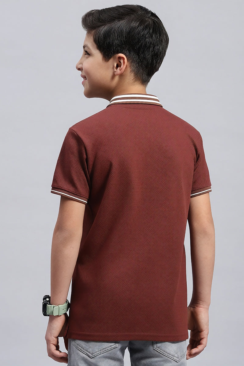 Boy's Textured Cotton Polo T-Shirt (Rust Brown)