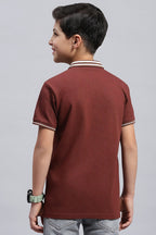 Boy's Textured Cotton Polo T-Shirt (Rust Brown)