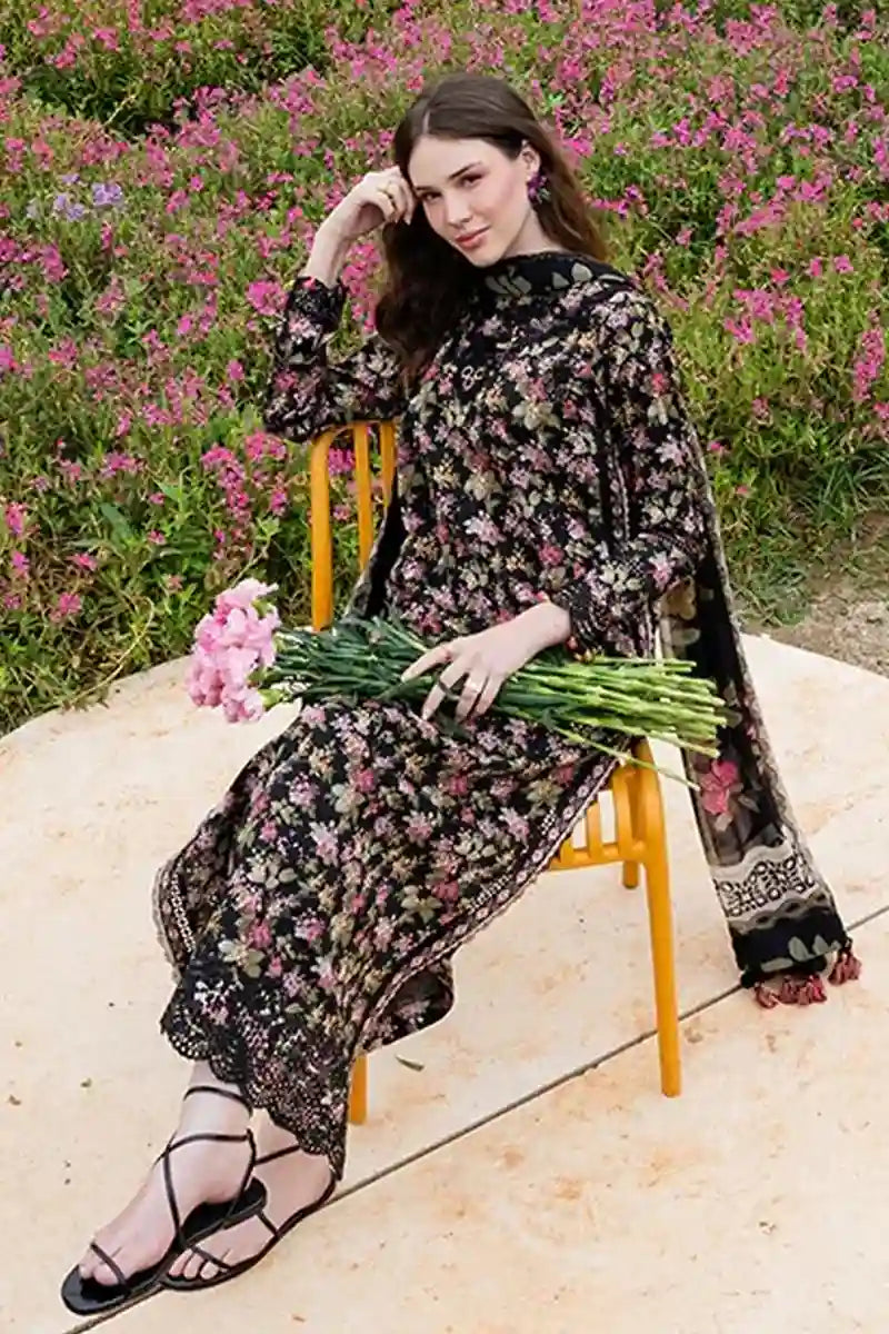 Sapphire Lawn Vol.08 - 3PC Unstitched Printed Lawn Suit (Jet Black)