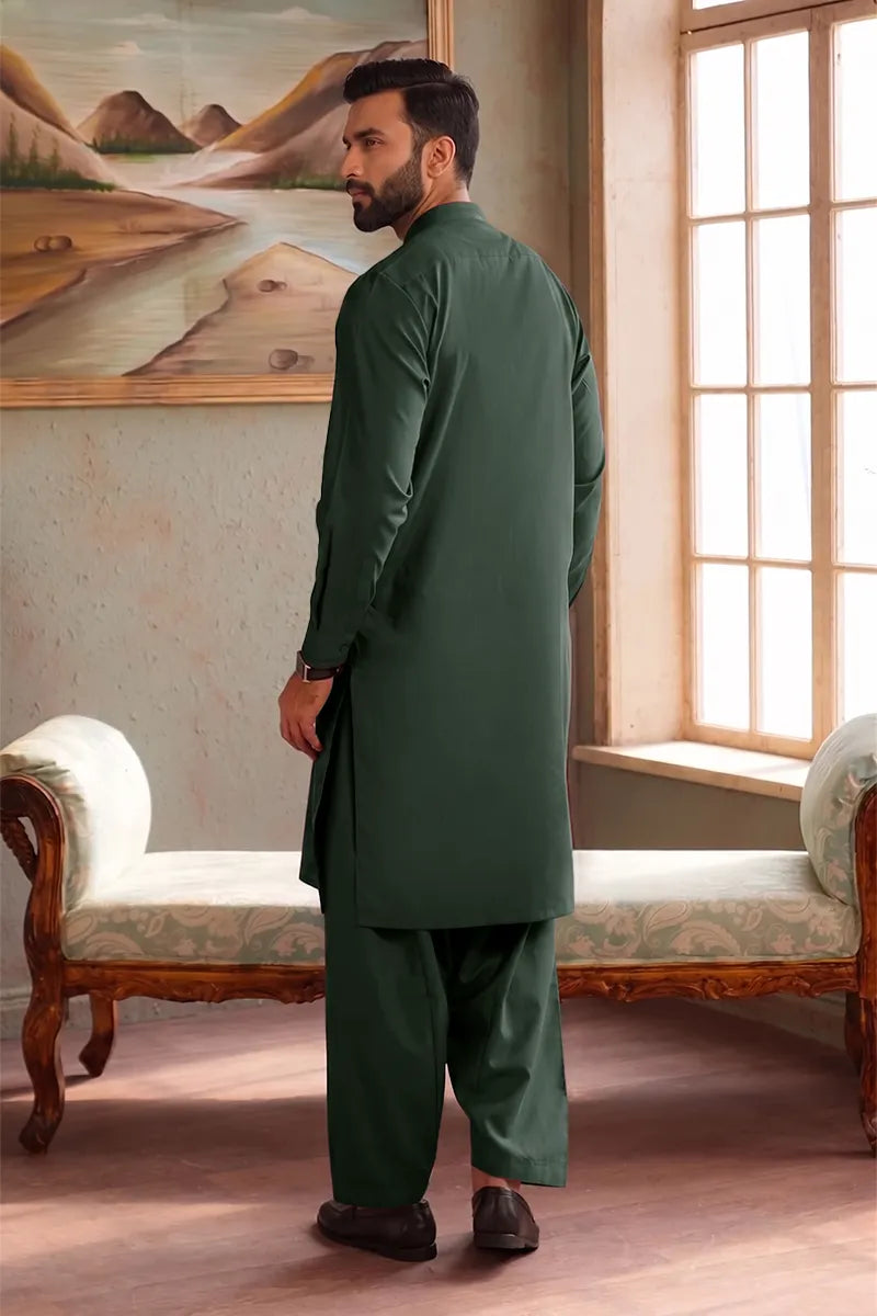 Men’s Wash & Wear Unstitched Fabric By KBC Fashion (Dark Green)