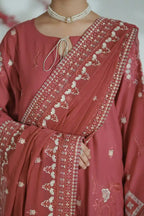 Prestige By KBC Fashion - 3 Piece Unstitched Embroidered Lawn Suit with Chiffon Dupatta (Mauve Pink)