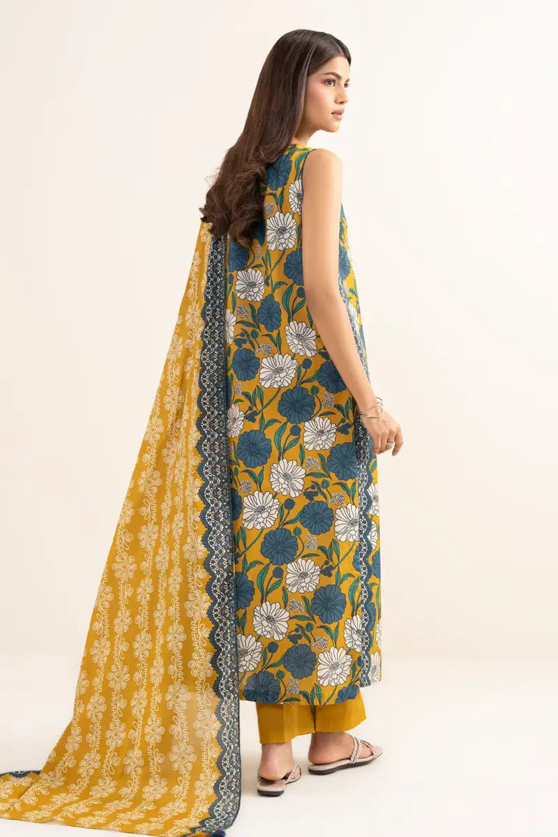 Sapphire Vol.7 - 3PC Unstitched Printed Lawn Suit (Mustard Yellow & Slate Blue Floral)
