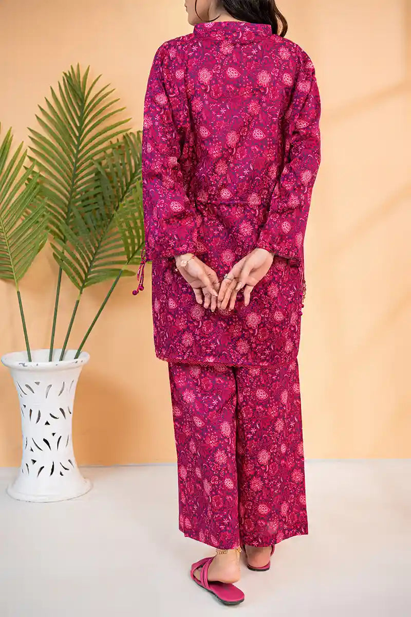 Naqsh Premium Printed Lawn Stitched Suit Set (Berry Pink)