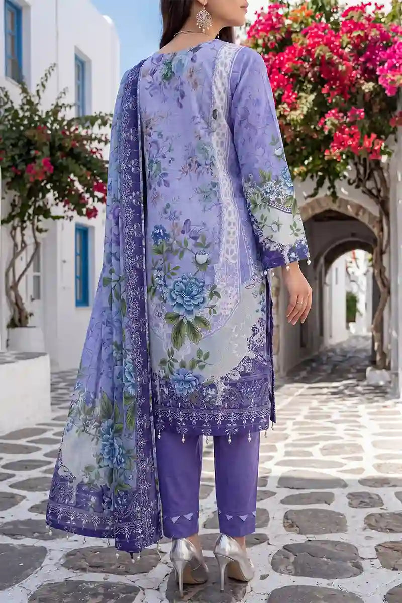 Aabruh Vol-1 3PC Unstitched Printed Lawn Suit (Periwinkle)