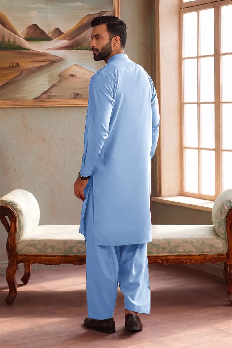 Men’s Wash & Wear Unstitched Fabric By KBC Fashion (Light Sky Blue)