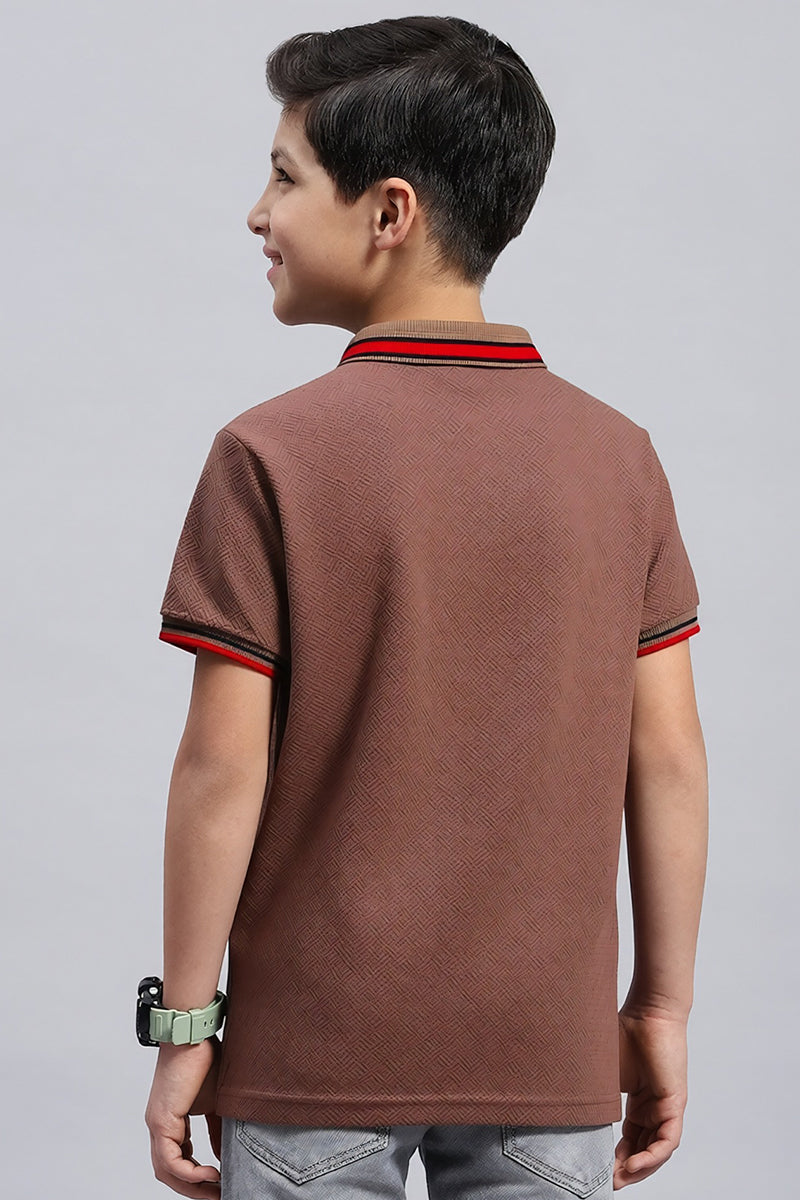 Boy's Textured Cotton Polo T-Shirt (Cocoa Brown)