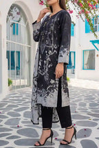 Aabruh Vol-1 3PC Unstitched Printed Lawn Suit (Jet Black & Light Slate Gray)