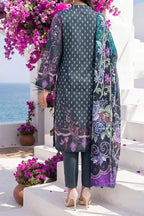 Aabruh Vol-1 3PC Unstitched Printed Lawn Suit (Dark Charcoal Slate & Vibrant Purple Floral)