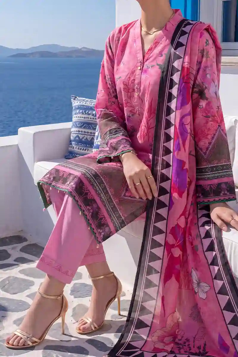 Aabruh Vol-1 3PC Unstitched Printed Lawn Suit (Bright Magenta Pink)