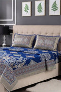 KBCFashion - Luxury Multani Double Bed Sheet Set with Pillow Covers (Royal Blue)