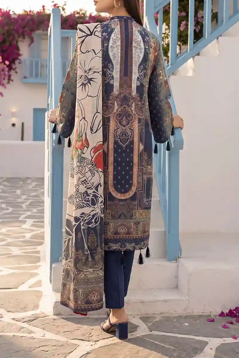 Aabruh Vol-1 3PC Unstitched Printed Lawn Suit (Dark Slate Blue)