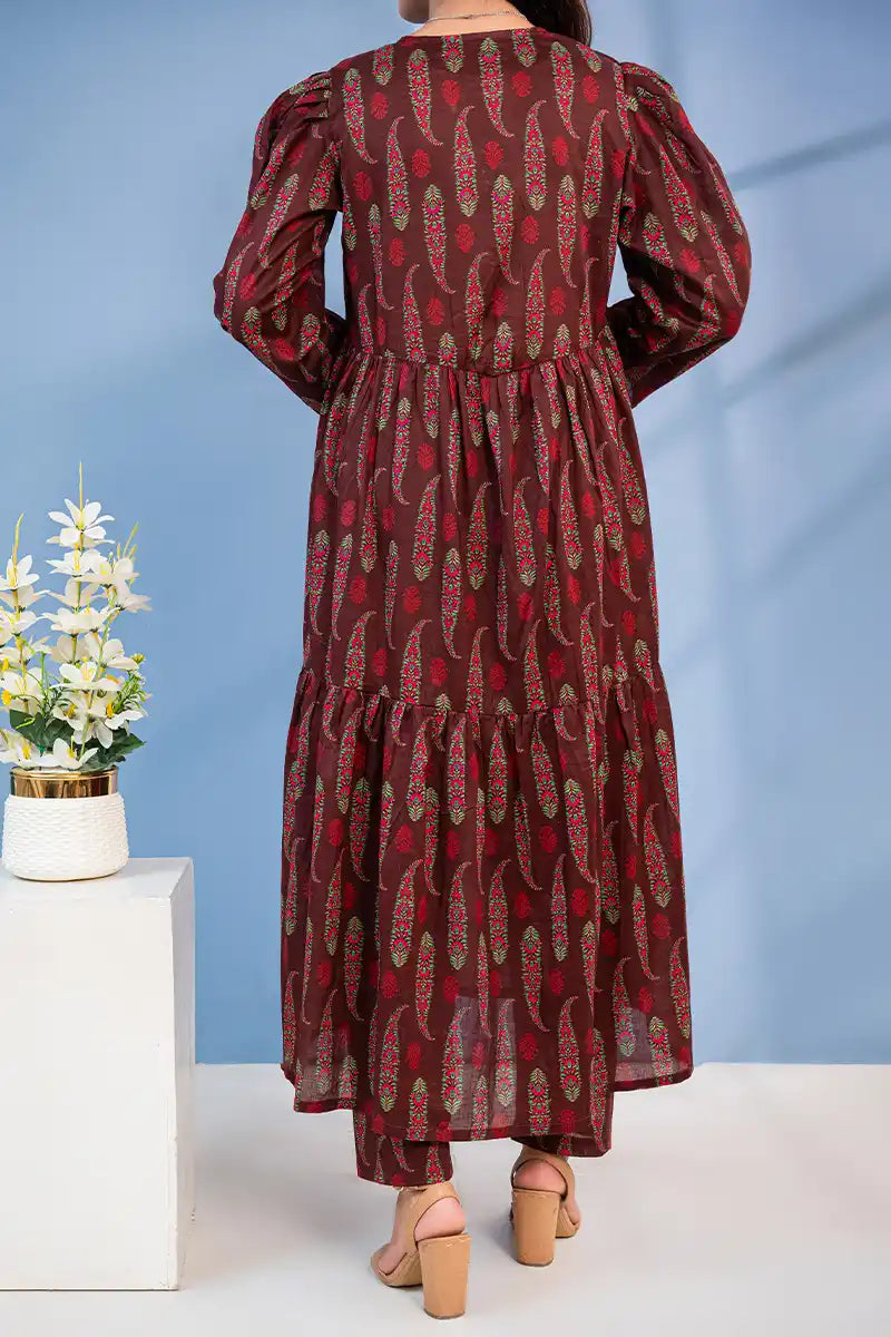 Naqsh Premium Printed Lawn Stitched Suit Set (Deep Maroon)