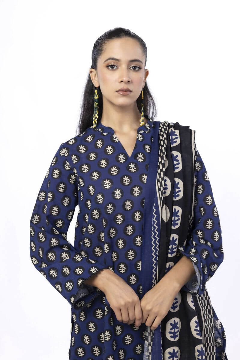 Sapphire (Vol.4) - 3PC Unstitched Printed Lawn Suit (Navy Blue)