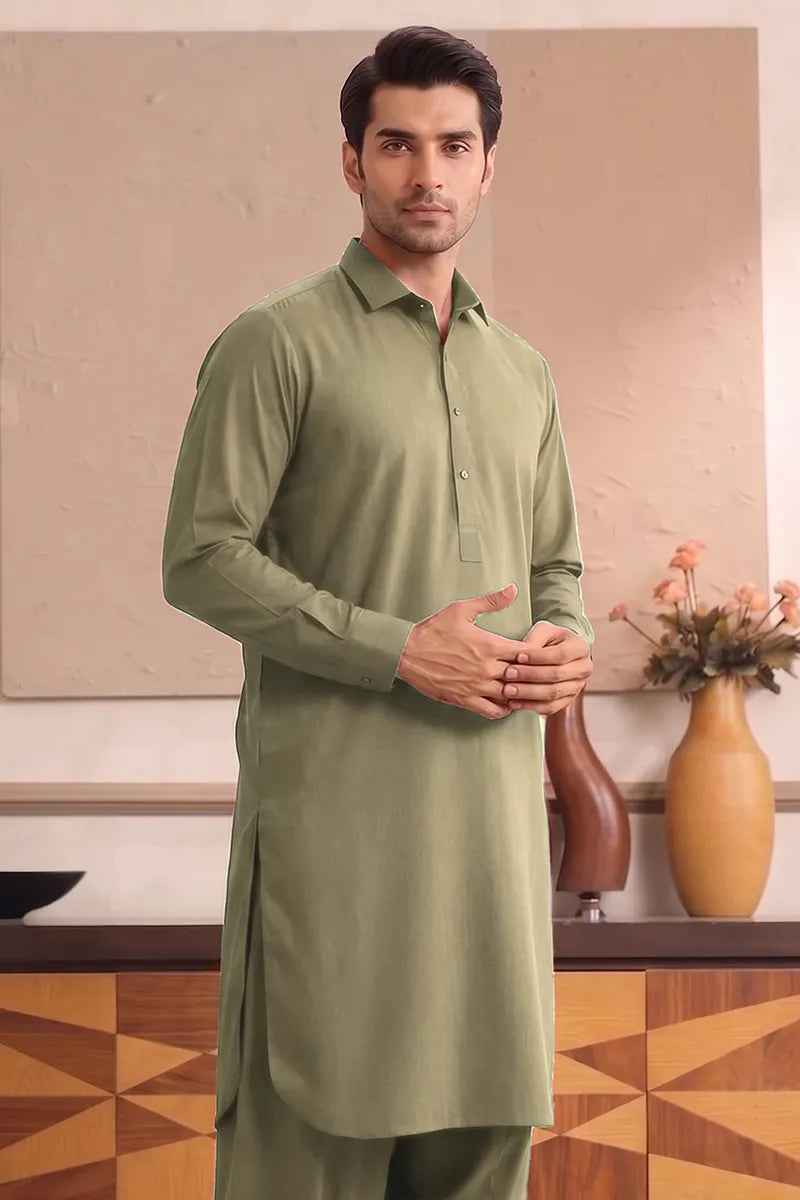 Yameen - Men’s Unstitched Cotton Fabric (Sage Olive)