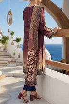 Aabruh Vol-1 3PC Unstitched Printed Lawn Suit (Dark Auburn & Midnight Navy)