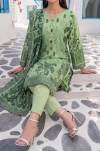 Aabruh Vol-1 3PC Unstitched Printed Lawn Suit (Leaf Green Floral)