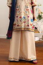 COCO By Zara Shahjahan - 3-Piece Unstitched Printed Lawn Suit (Soft Beige & Navy Blue)