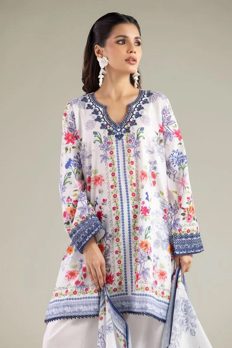 Khaadi – 3 Piece Unstitched Premium Embroidered Digital Printed Lawn Suit (Pure White)
