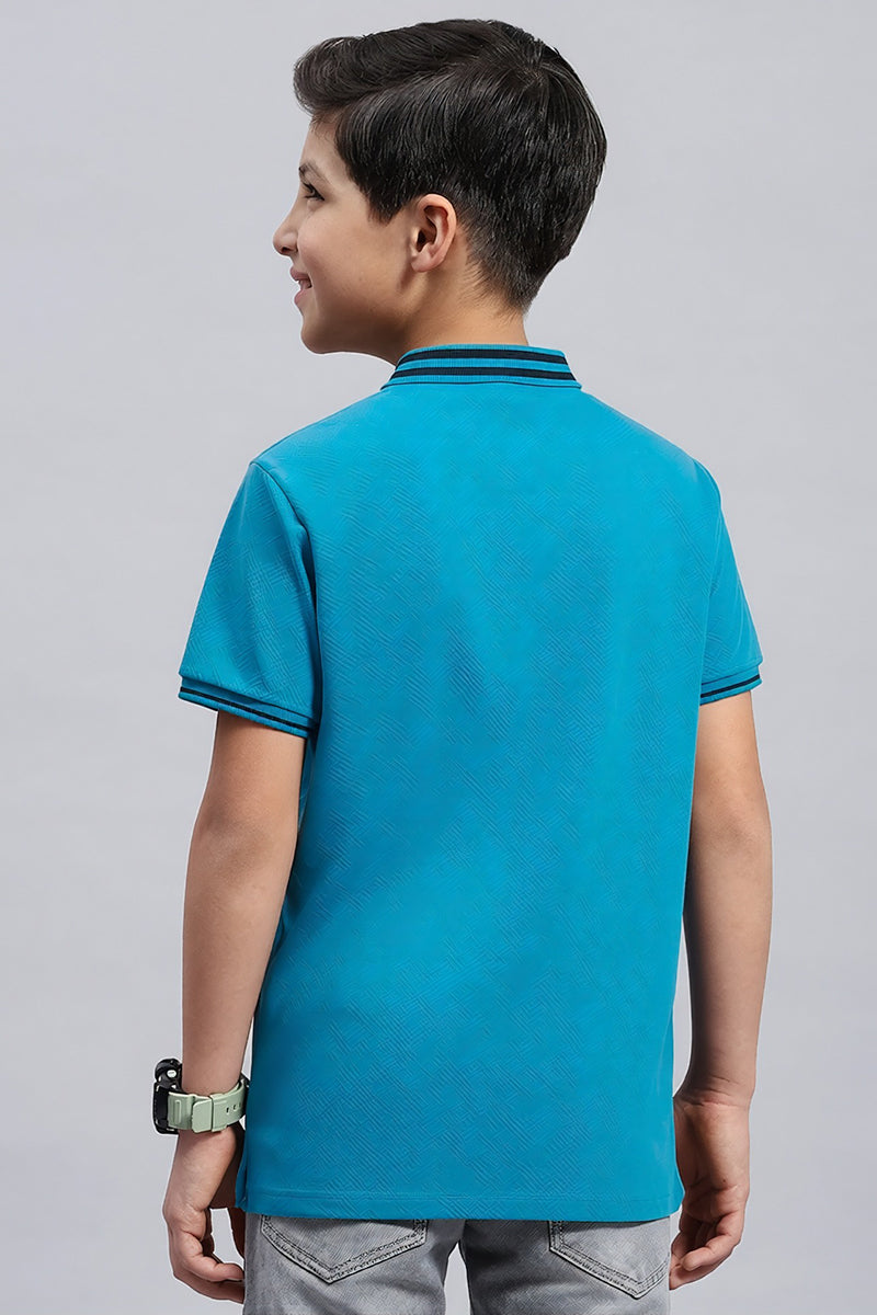 Boy's Textured Cotton Polo T-Shirt (Cerulean Blue)