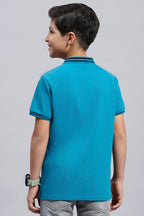 Boy's Textured Cotton Polo T-Shirt (Cerulean Blue)