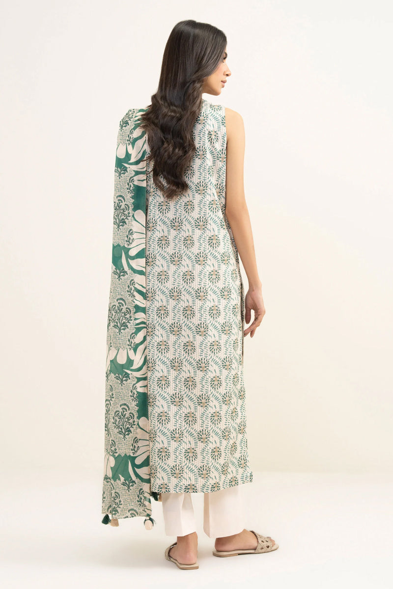 Khaadi – Summer Series 3 Piece Unstitched Printed Lawn Suit (Off White & Sea Foam)