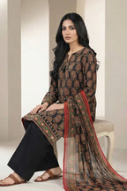 Sapphire (Vol.4) - 3PC Unstitched Printed Lawn Suit (Deep Charcoal Black & Muted Rust)