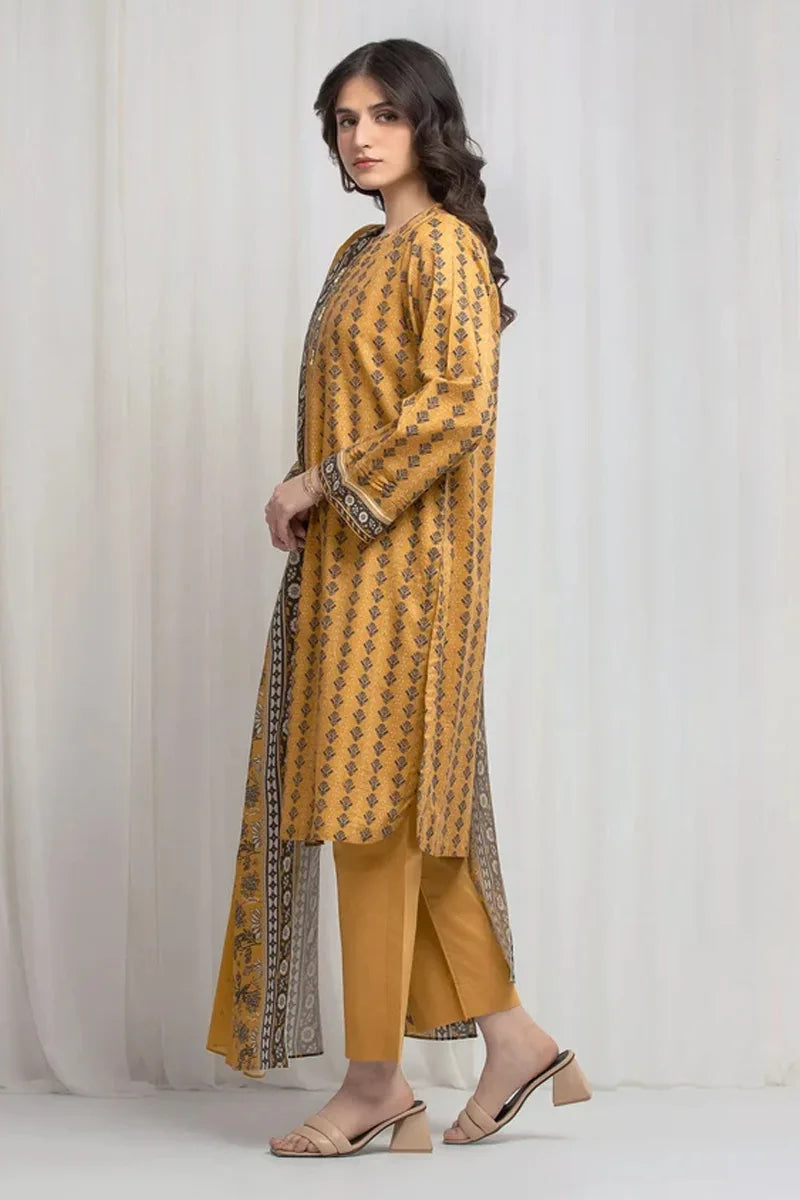 Sapphire Lawn Vol.08 - 3PC Unstitched Printed Lawn Suit (Mustard)