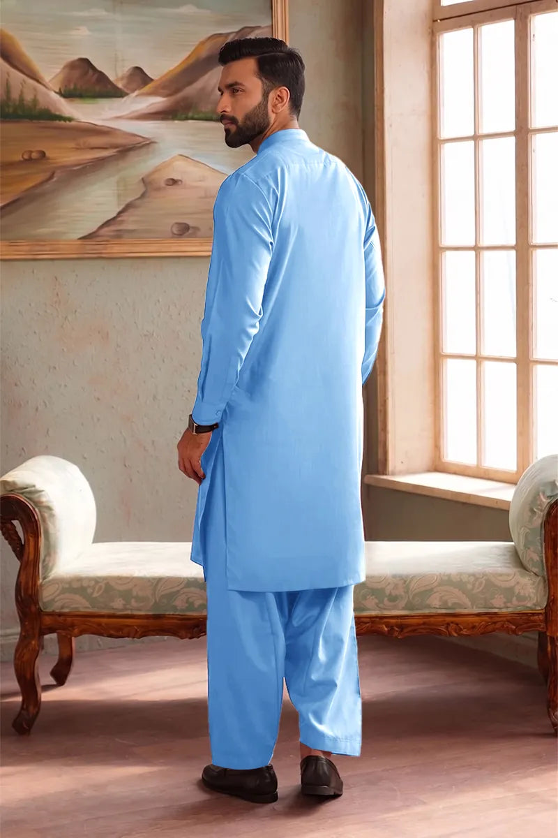 Men’s Wash & Wear Unstitched Fabric By KBC Fashion (Light Sky Blue)