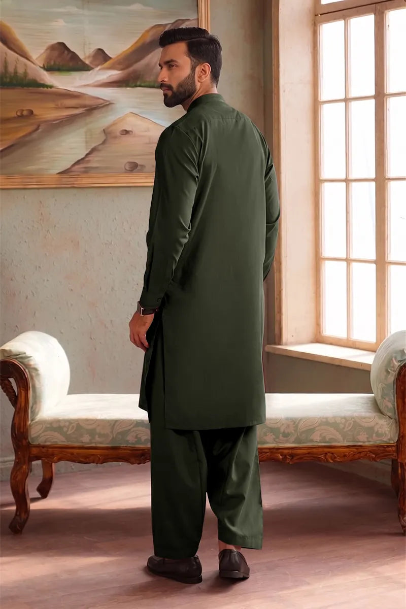 Men’s Wash & Wear Unstitched Fabric By KBC Fashion (Forest Green)