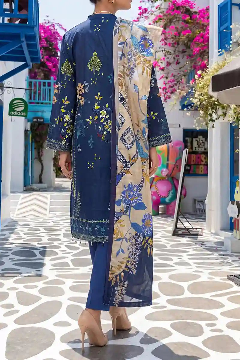 Aabruh Vol-1 3PC Unstitched Printed Lawn Suit (Deep Prussian & Slate Royal Blue)