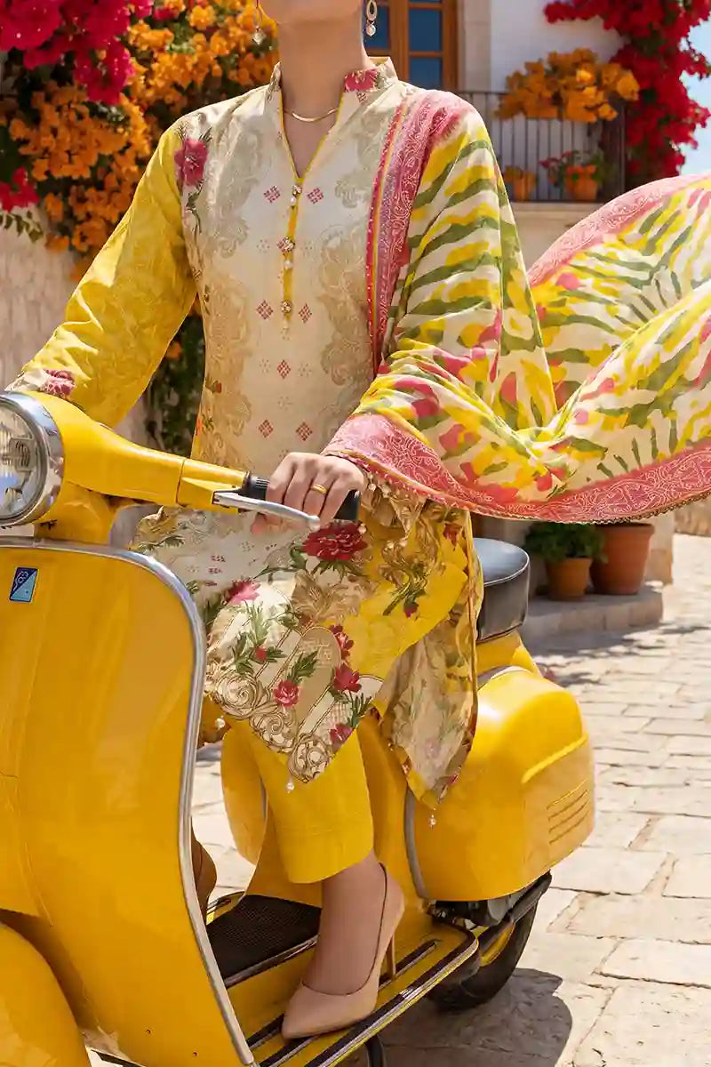 Aabruh Vol-1 3PC Unstitched Printed Lawn Suit (Bright Yellow)