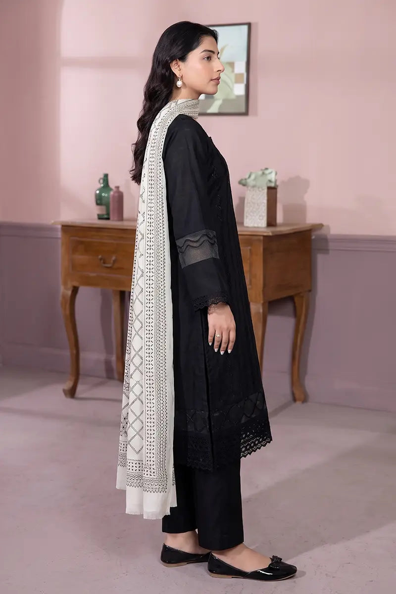 Gul-e-Seher By Johra - 3PC Unstitched Chikankari Lawn Suit (Black)