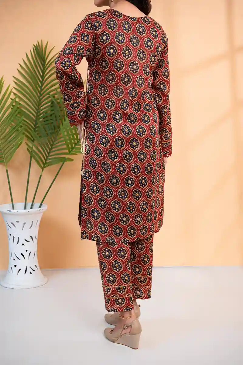 Naqsh Premium Printed Lawn Stitched Suit Set (Deep Crimson)