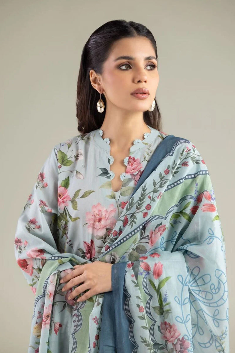 Khaadi – 3 Piece Unstitched Premium Embroidered Digital Printed Lawn Suit (Pale Sage)