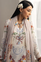 COCO By Zara Shahjahan - 3-Piece Unstitched Printed Lawn Suit (Off-White & Terracotta Brown)