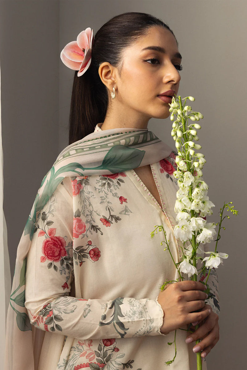 COCO By Zara Shahjahan - 3-Piece Unstitched Printed Lawn Suit (Off White)