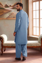 Premium Pasha Men’s Wash & Wear Unstitched Suit (Muted Slate Blue)