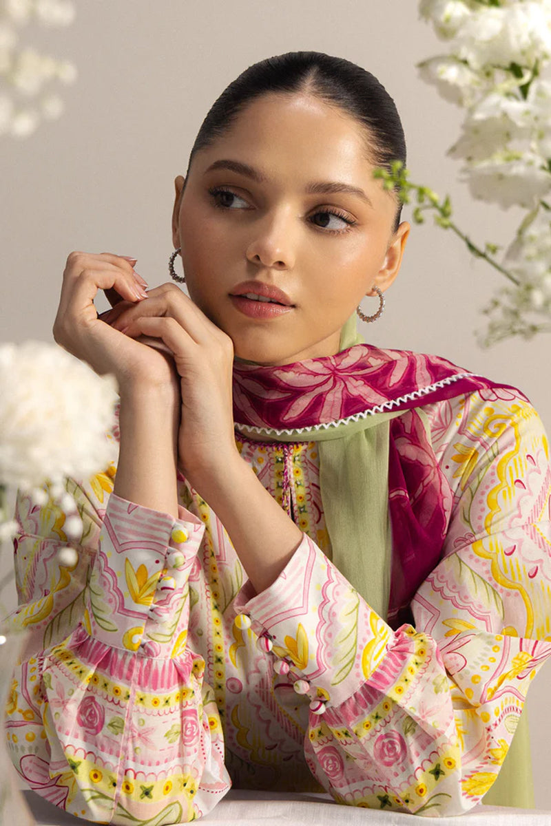 COCO By Zara Shahjahan - 3-Piece Unstitched Printed Lawn Suit (Fuchsia & Lime)