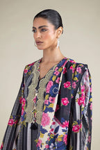 Khaadi – 3 Piece Unstitched Premium Embroidered Digital Printed Lawn Suit (Dark Charcoal & Magenta Pink)
