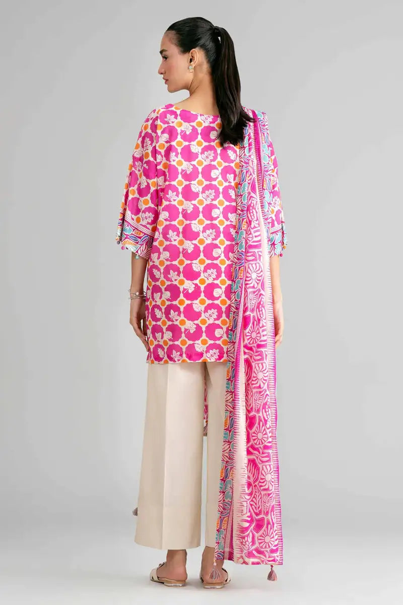 Sapphire Vol.7 - 3PC Unstitched Printed Lawn Suit (Vibrant Pink & Off-White)