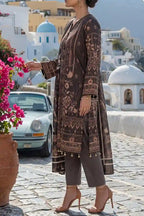 Aabruh Vol-1 3PC Unstitched Printed Lawn Suit (Dark Coffee Floral)