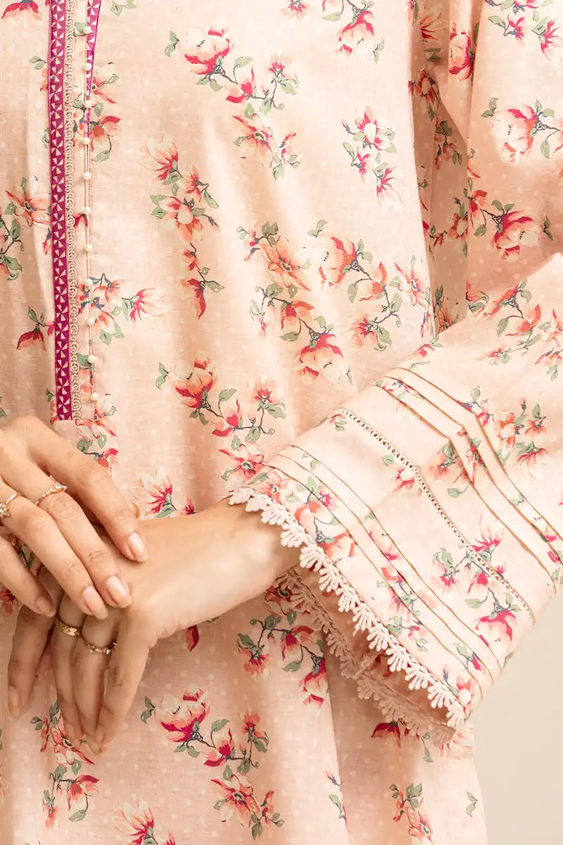 Edenrobe Allure Special Unstitched Khaddar 2-Piece Same Print Suit (Peach)