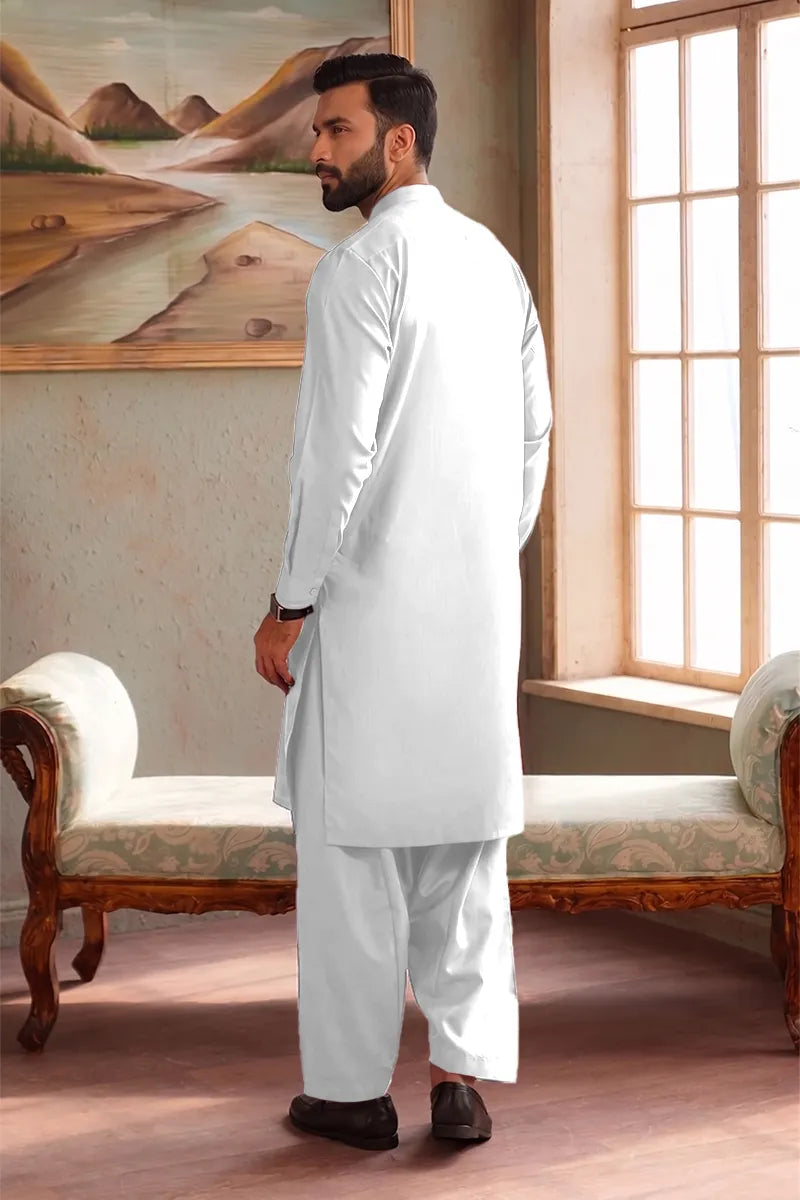 Men’s Wash & Wear Unstitched Fabric By KBC Fashion (White)
