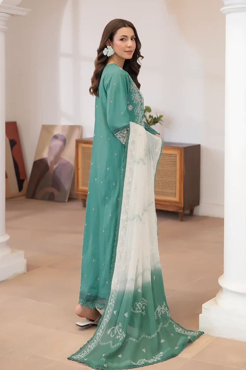 Aqua By Johra - 3PC Unstitched Embroidered Lawn Suit (Deep Teal Green)