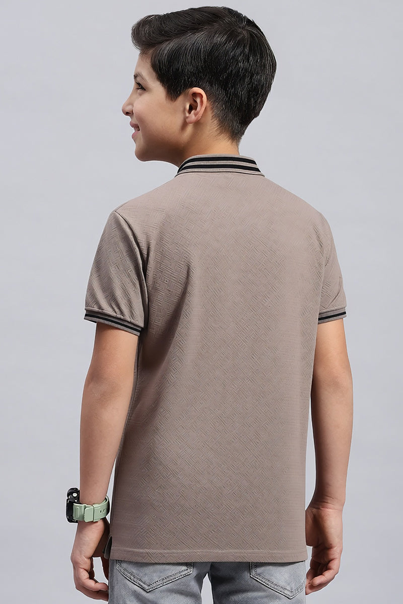 Boy's Textured Cotton Polo T-Shirt (Warm Grey)