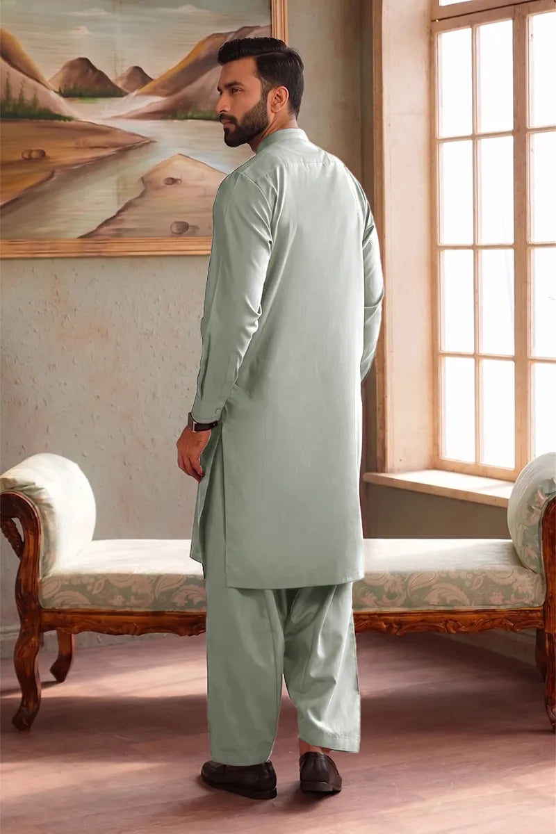 Men’s Wash & Wear Unstitched Fabric By KBC Fashion (Pale Sage Green)